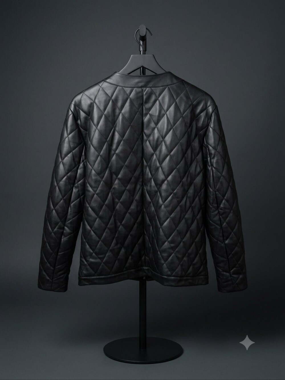 Anne Klein Black Quilted Snap-Front Leather Jacket - Picture 3 of 4